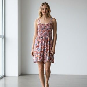 Floral Square-Neck Smocked Mini Romper - Pink Multi